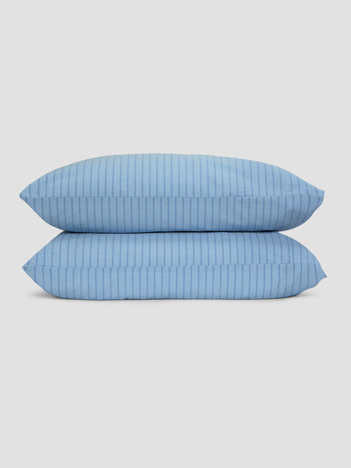 Pale Blue Favourite Shirt Stripe Cotton Square Pillowcases (Pair)
