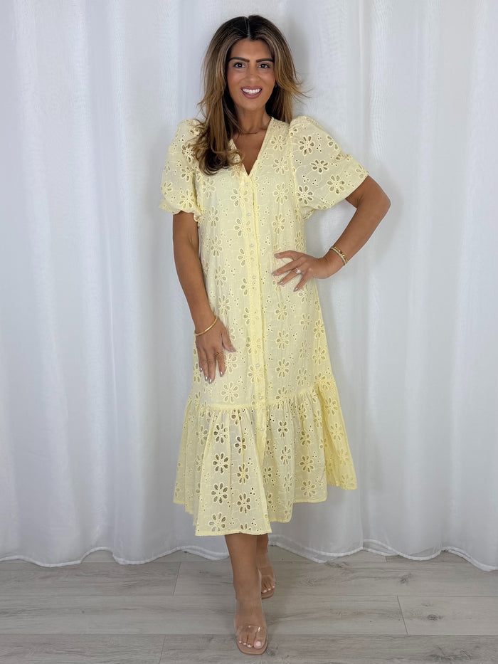Pearl Button Embroidery Anglaise Maxi Dress (2 Colours)
