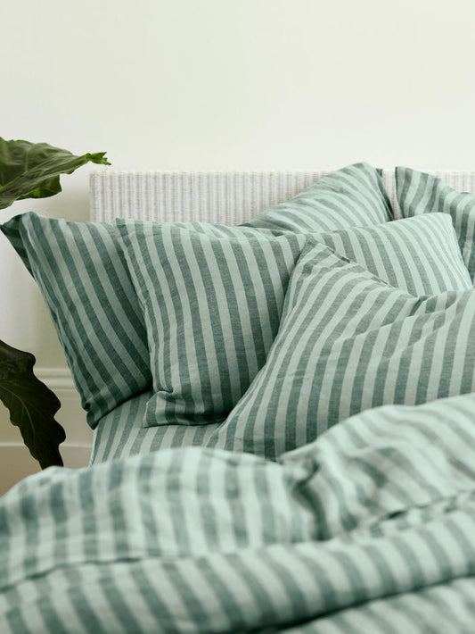 Pine Green Pembroke Stripe 100% Linen Pillowcases (Pair)