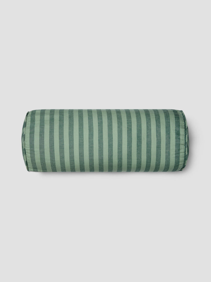 Pine Green Pembroke Stripe Linen Blend Bolster Filled Cushion