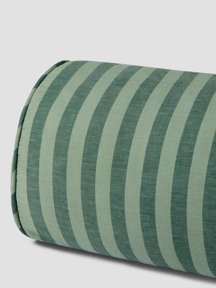 Pine Green Pembroke Stripe Linen Blend Bolster Filled Cushion Detail