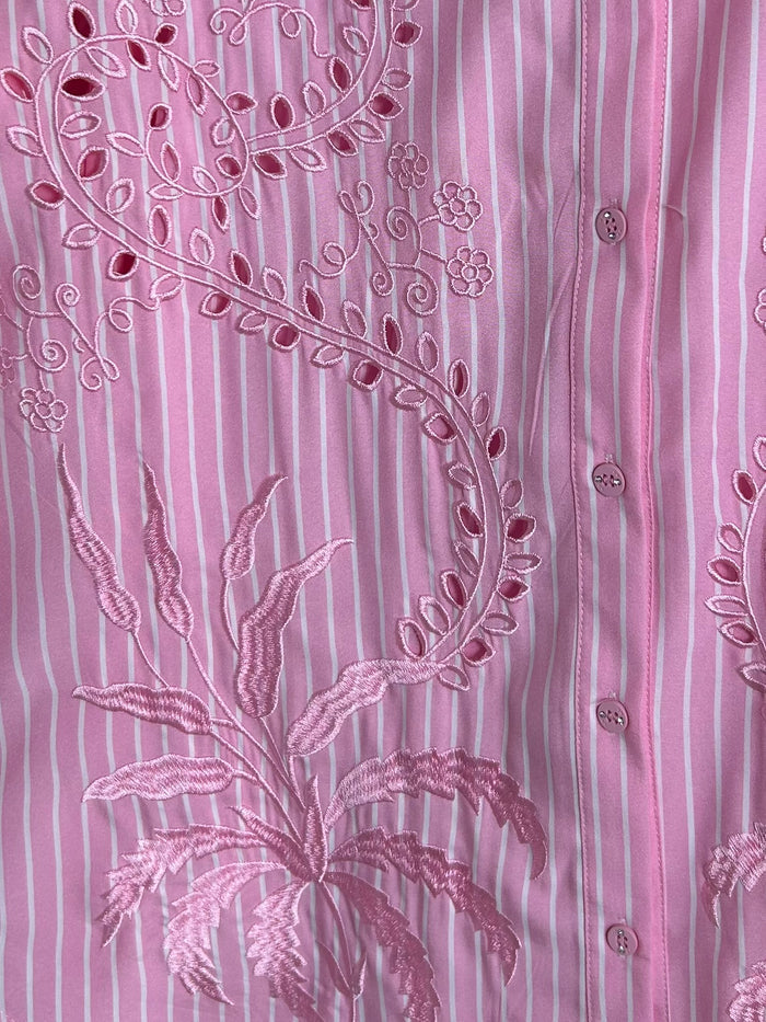 Pinstripe Embroidered Button Up Shirt (2 Colours)