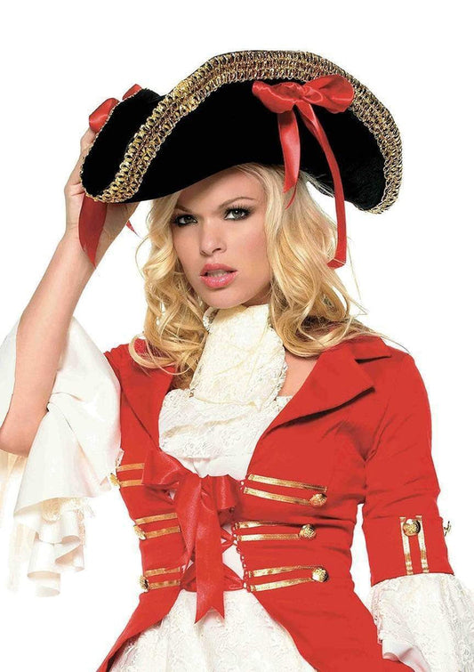 Leg Avenue Pirate Hat With Thick Gold Trim and Satin Ribbons