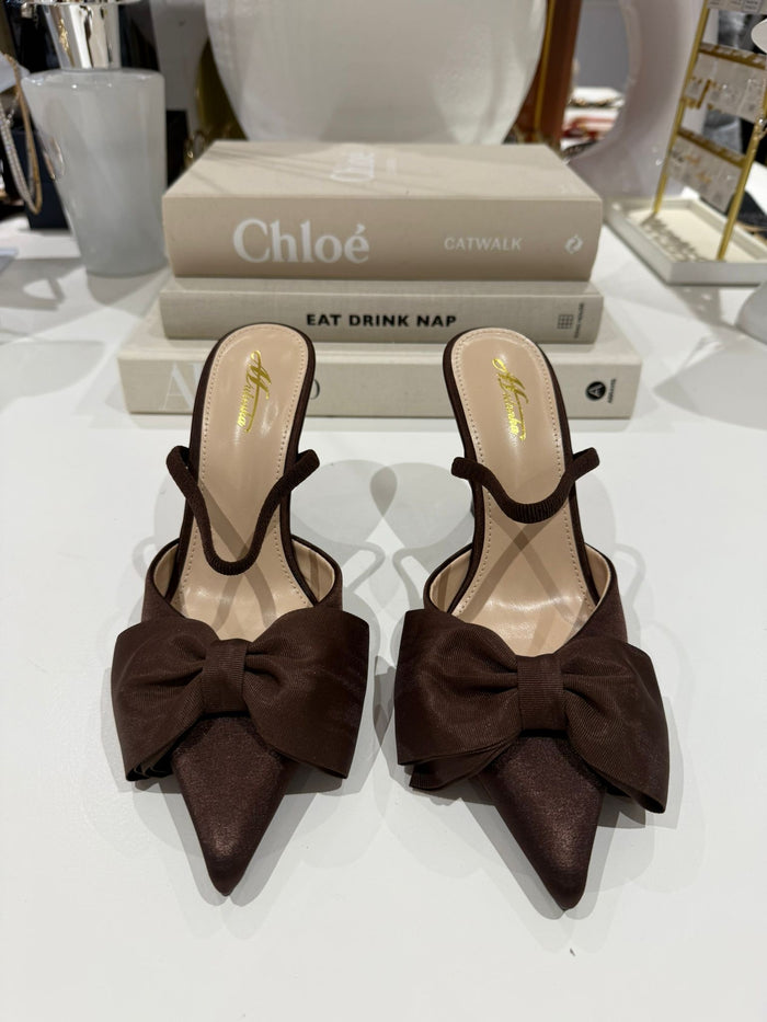 Point Toe Large Bow Sling Back Heel (3 Colours)