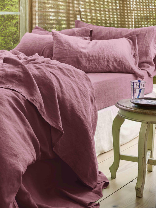 Raspberry 100% Linen Flat Sheet