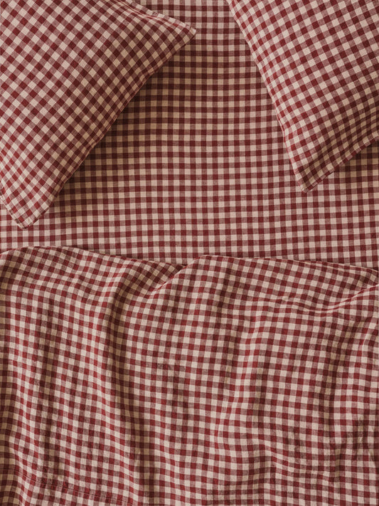 Rhubarb Gingham Linen Blend Fitted Sheet