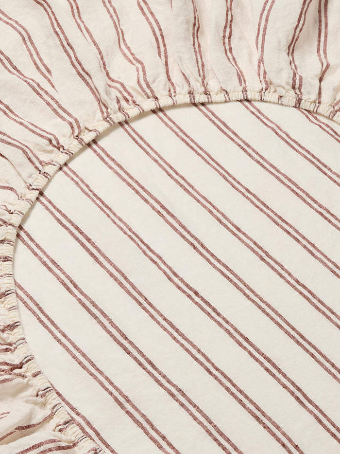 Rhubarb Kemptown Stripe 100% Linen Fitted Sheet