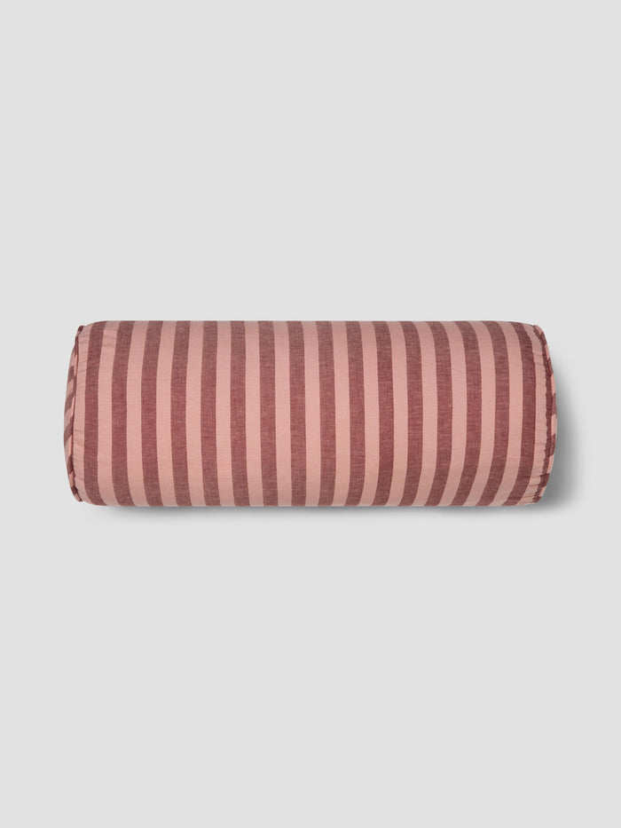 Rhubarb & Rose Pembroke Stripe Linen Blend Bolster Filled Cushion
