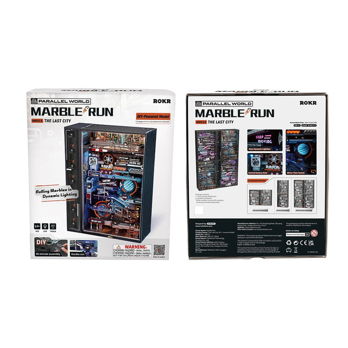 ROKR Last City marble run kit packaging shown front and back on a white background.