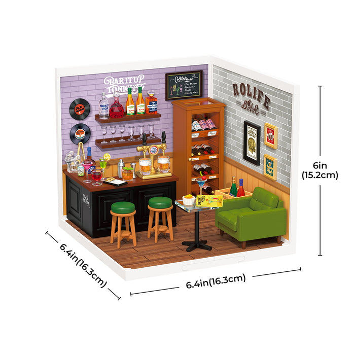 Rolife Leisurely Cheers Bar DW012 DIY miniature dollhouse kit, top-down view of the assembled model