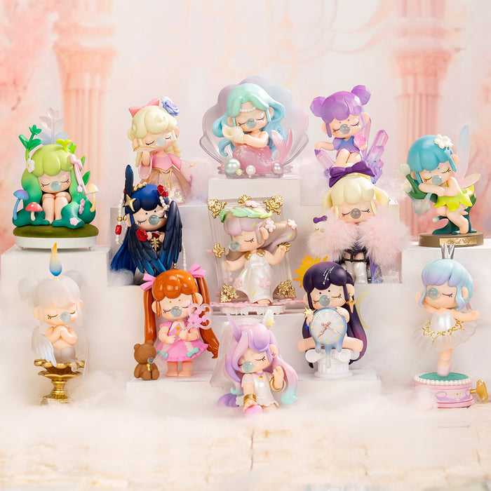 Rolife Nanci Museum of Fantasy ZOXX Surprise Figure Dolls showing the reveal blind box packaging with a question mark