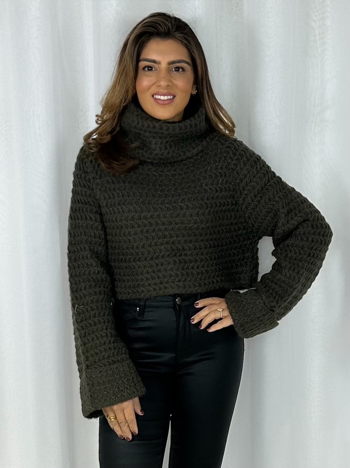 Roll Neck Knitted Cropped Jumper (4 Colours)