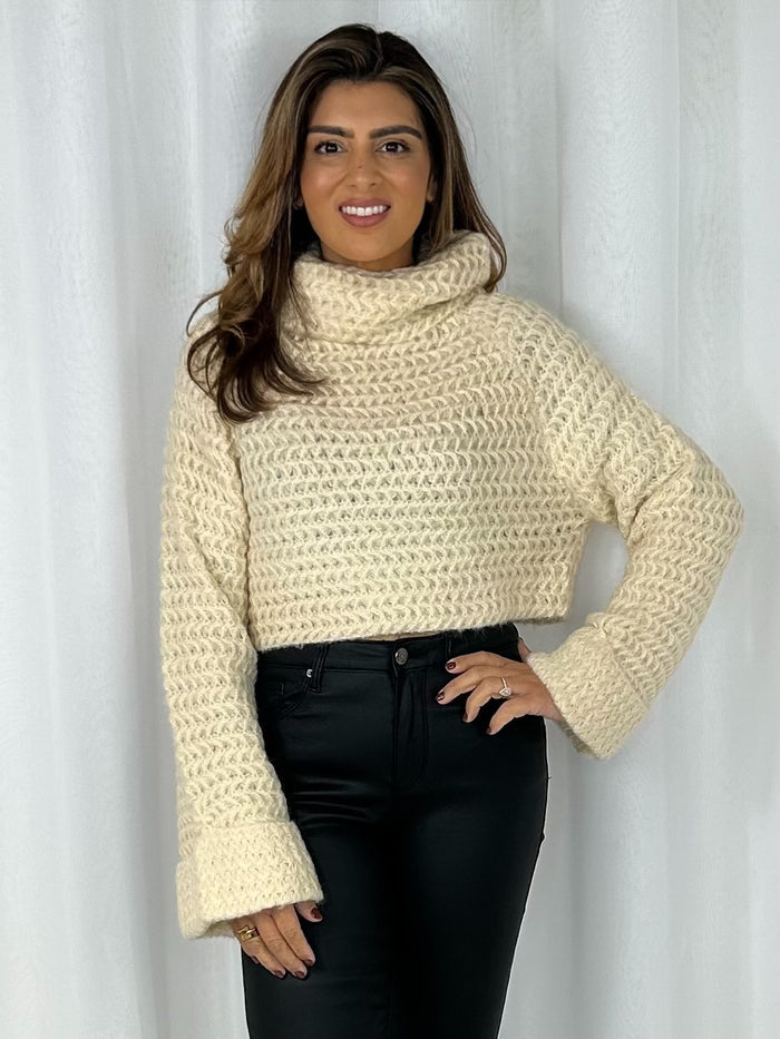 Roll Neck Knitted Cropped Jumper (4 Colours)