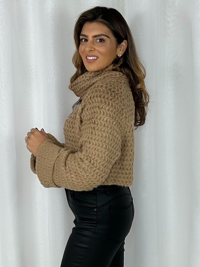 Roll Neck Knitted Cropped Jumper (4 Colours)