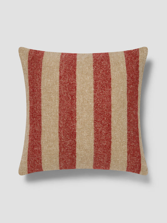 Sandstone Red & Oatmeal Wide Stripe Wool Square Cushion Cover