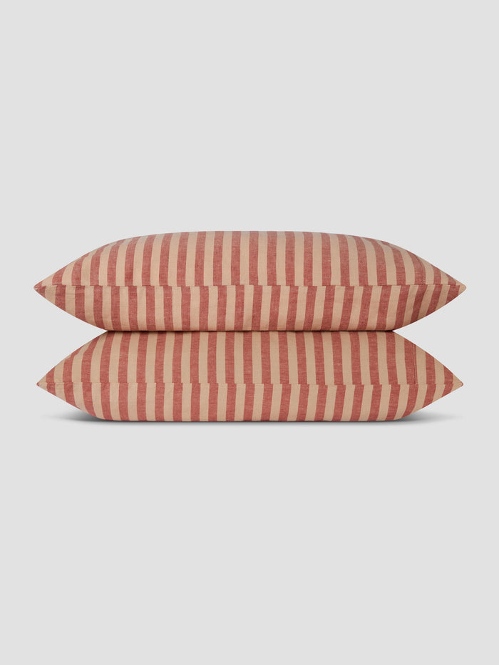 Sandstone Red Pembroke Stripe 100% Linen Pillowcases (Pair)