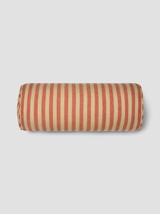 Sandstone Red Pembroke Stripe Linen Blend Bolster Filled Cushion