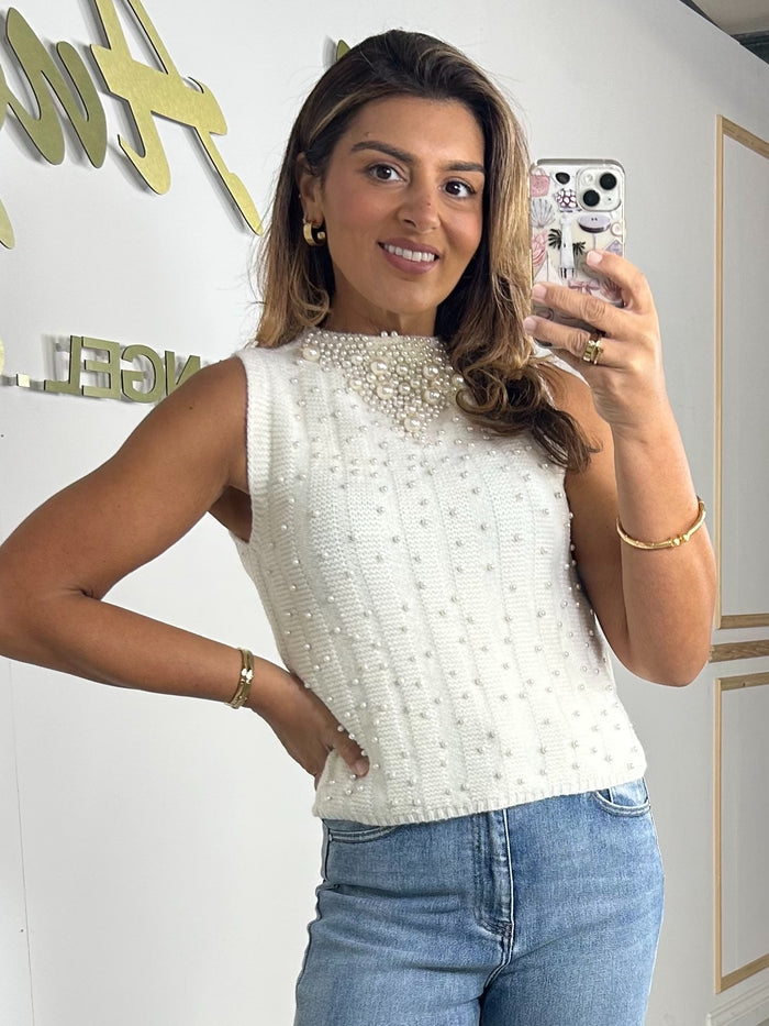 Scattered Pearl Sleeveless Knit Jumper (3 Colours)