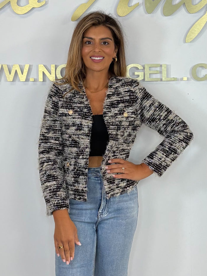 Shoulder Pad Gold Fleck Chenille Detail Jacket