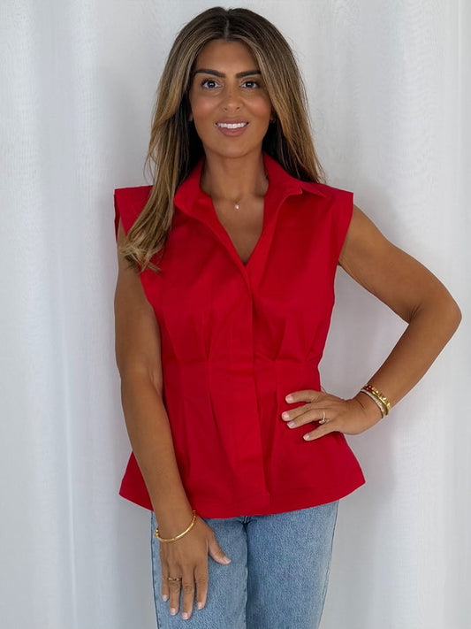 Sleeveless Collared Peplum Blouse With Smocked Back (5 Colours)