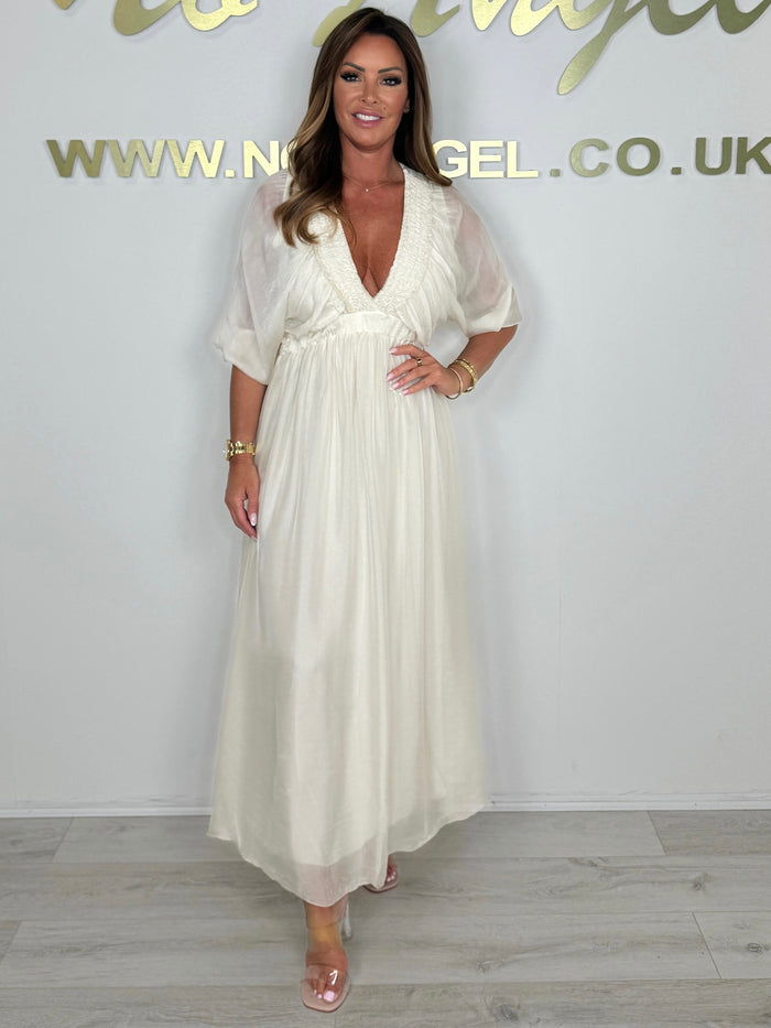 Smocked V-Neck Detail Long Sleeve Maxi Dress (4 Colours)