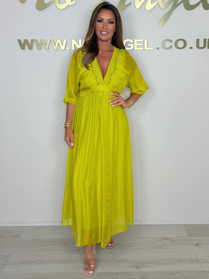 Smocked V-Neck Detail Long Sleeve Maxi Dress (4 Colours)