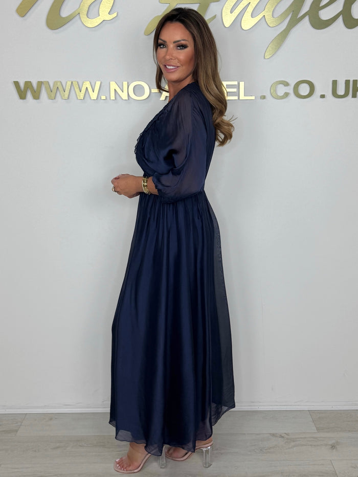 Smocked V-Neck Detail Long Sleeve Maxi Dress (4 Colours)