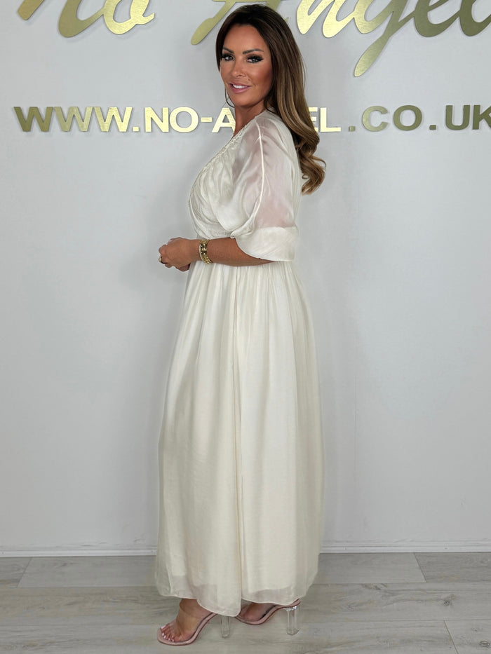 Smocked V-Neck Detail Long Sleeve Maxi Dress (4 Colours)