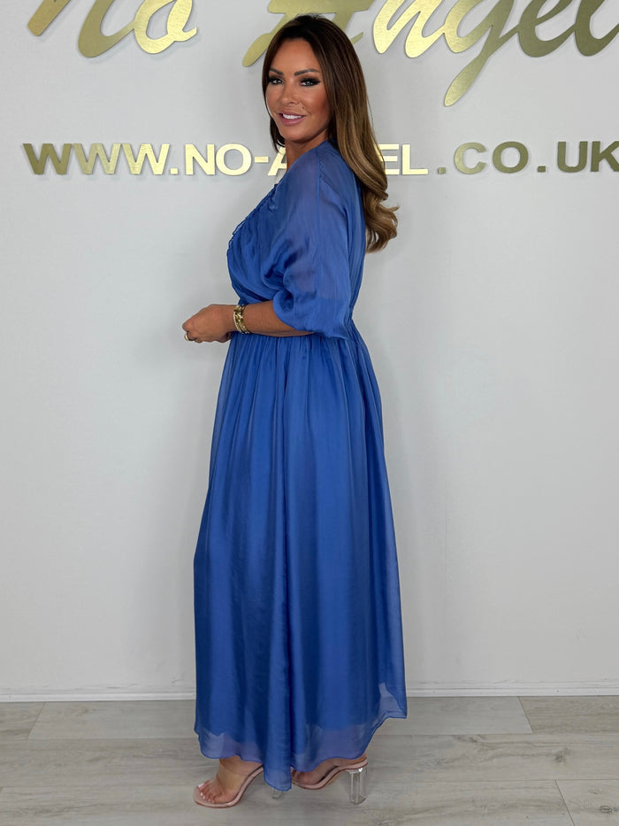 Smocked V-Neck Detail Long Sleeve Maxi Dress (4 Colours)