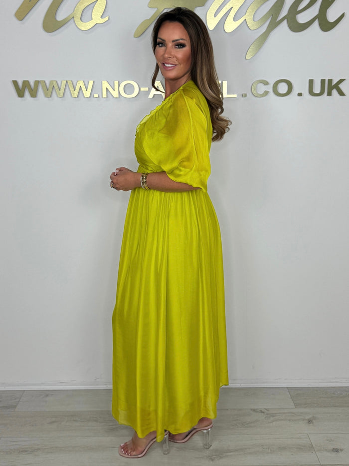Smocked V-Neck Detail Long Sleeve Maxi Dress (4 Colours)