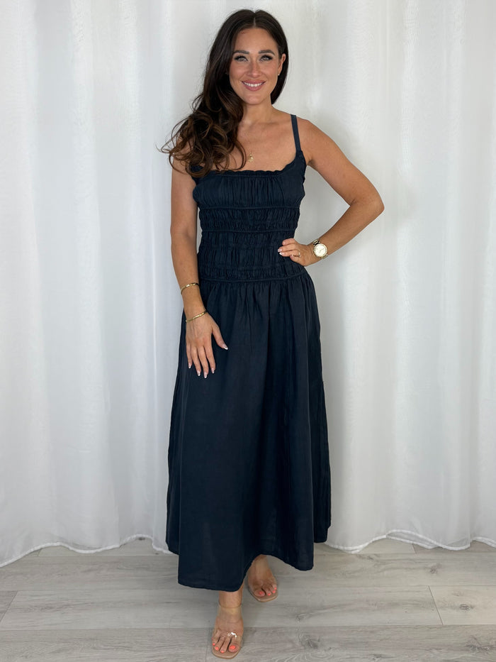 Smocked Waist Side Split Dress (2 Colours)