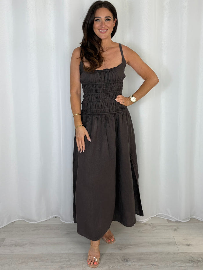 Smocked Waist Side Split Dress (2 Colours)