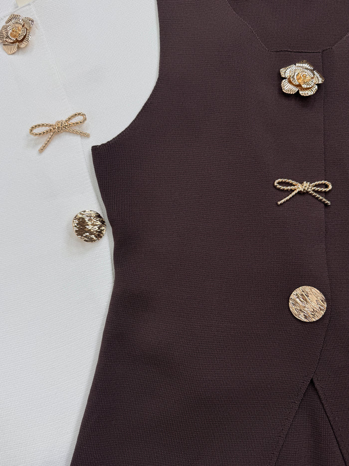 Soft knit Gold Flower & Bow Detail Waistcoat (5 Colours)