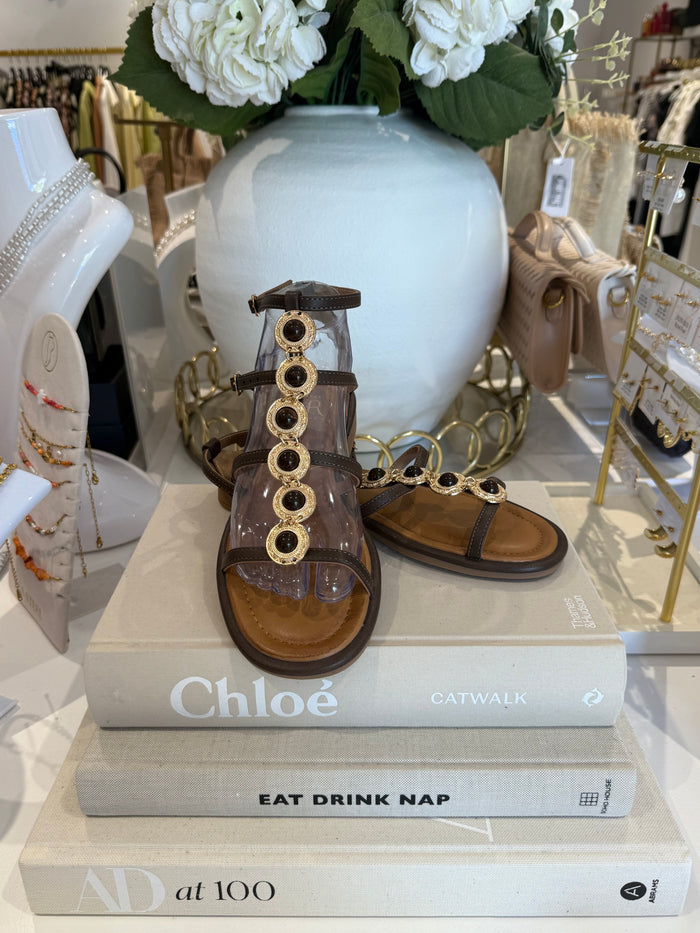 Stone Detail Gold Hardware Sandal (4 Colours)