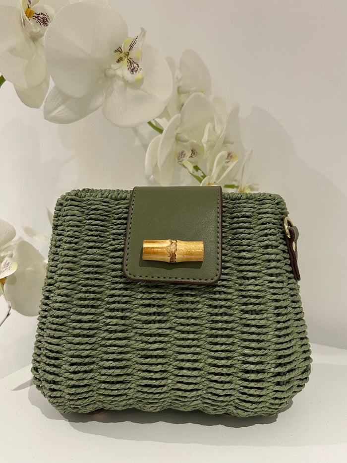 Straw Wicker Bamboo Detail Crossbody Bag (4 Colours)