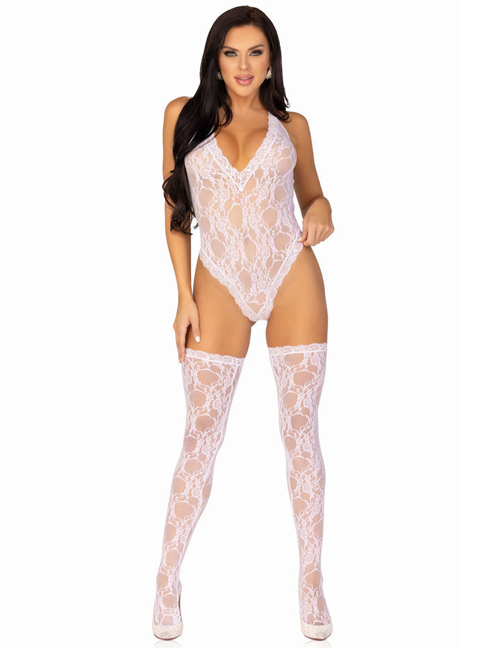 color_white | Leg Avenue Sweet Romance Lace Teddy & Stockings Set
