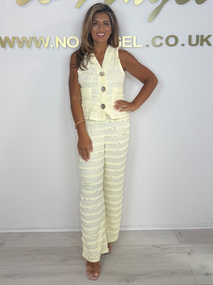 Textured Gold Button V-Neck Trouser Co-ord (3 Colours)