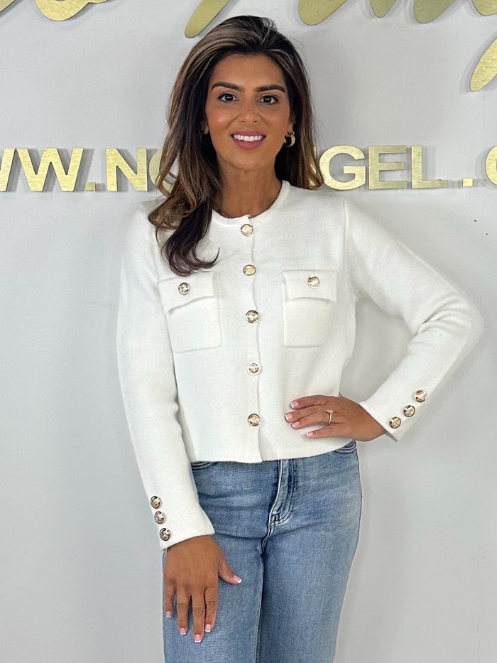 Thick Knit Gold Button Pocket Front Cardigan (2 Colours)