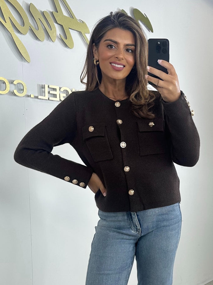 Thick Knit Gold Button Pocket Front Cardigan (2 Colours)