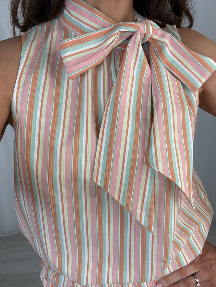 Tie Neck Multi Striped Shorts Co-Ord Set