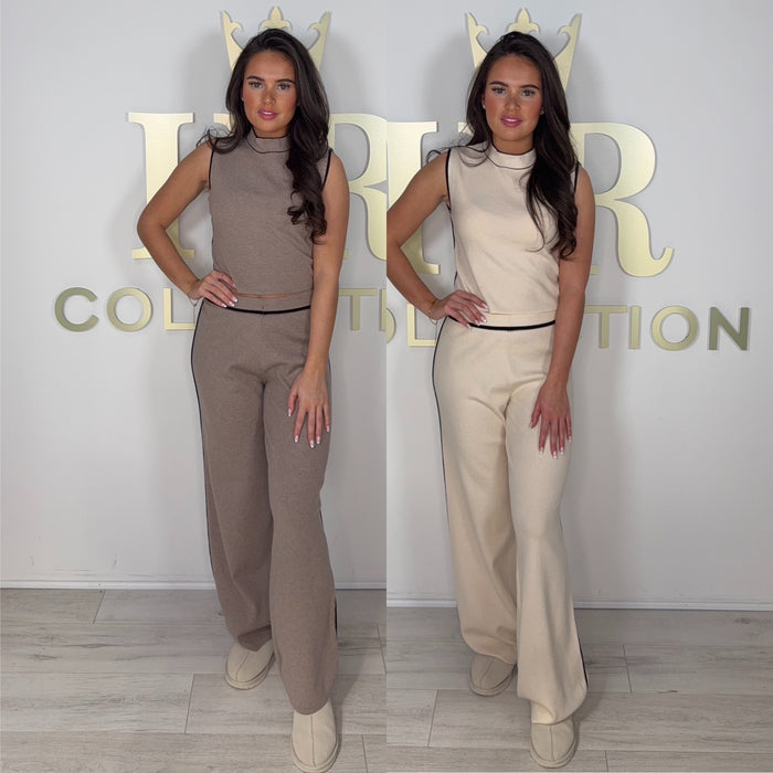 Turtle Neck Piping Detail Sleeveless Top & Trouser Co-ord (2 Colours)