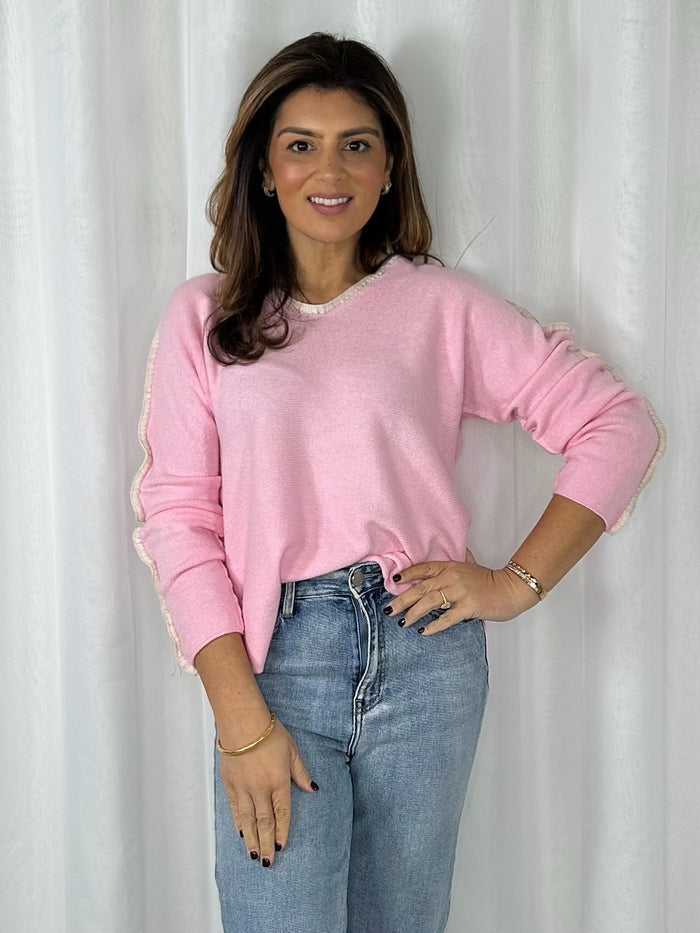 V-Neck Soft Knit White Piping Jumper (4 Colours)