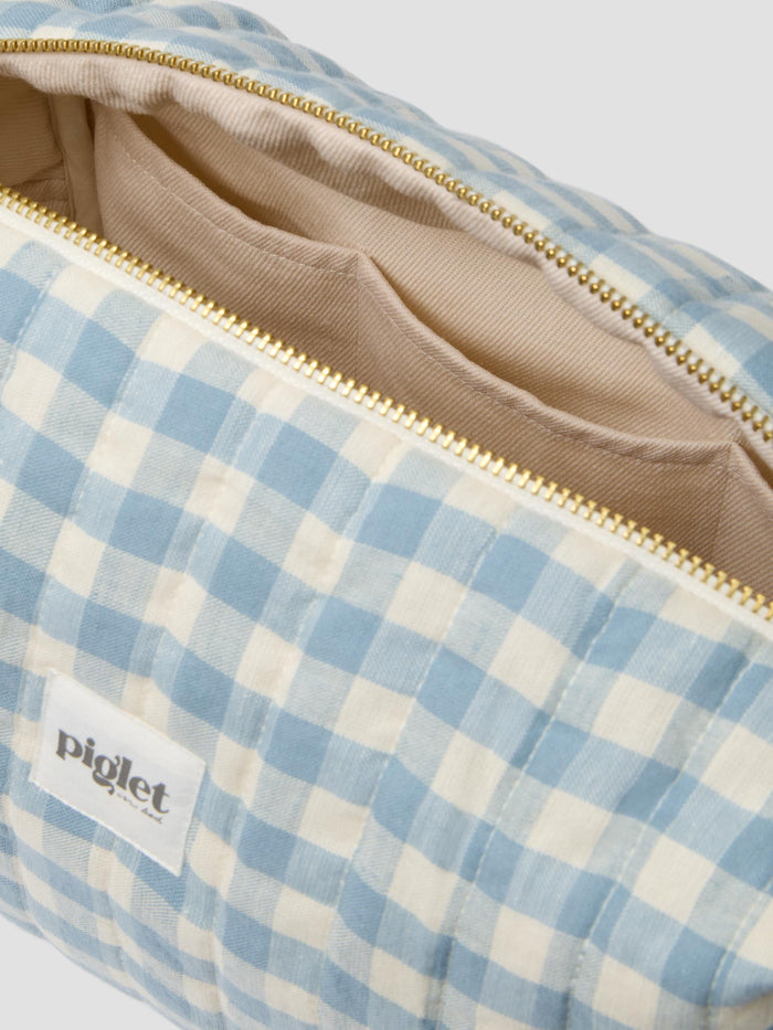 Warm Blue Gingham Linen Blend Wash Bag