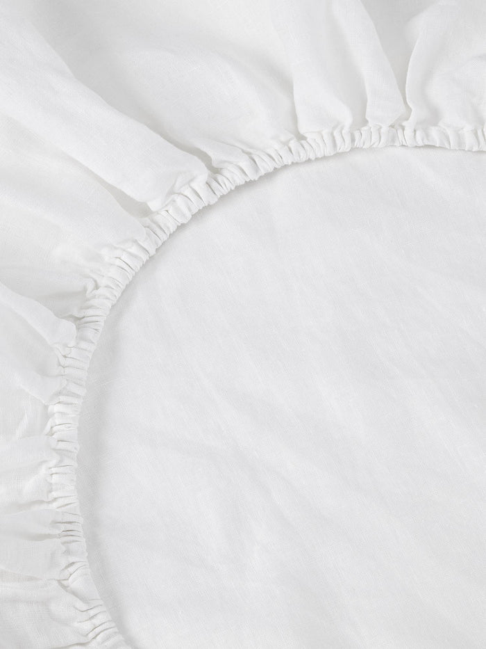 White 100% Linen Fitted Sheet