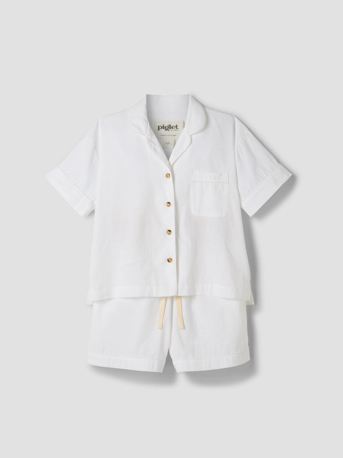 White Linen Blend Pyjama Short Set
