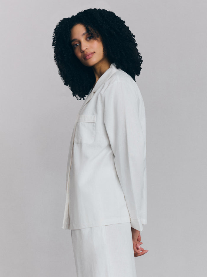 White Linen Blend Pyjama Trouser Set
