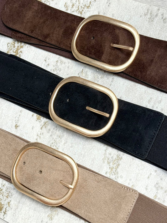 Wide Waist Belt With Oval Buckle (3 Colours)