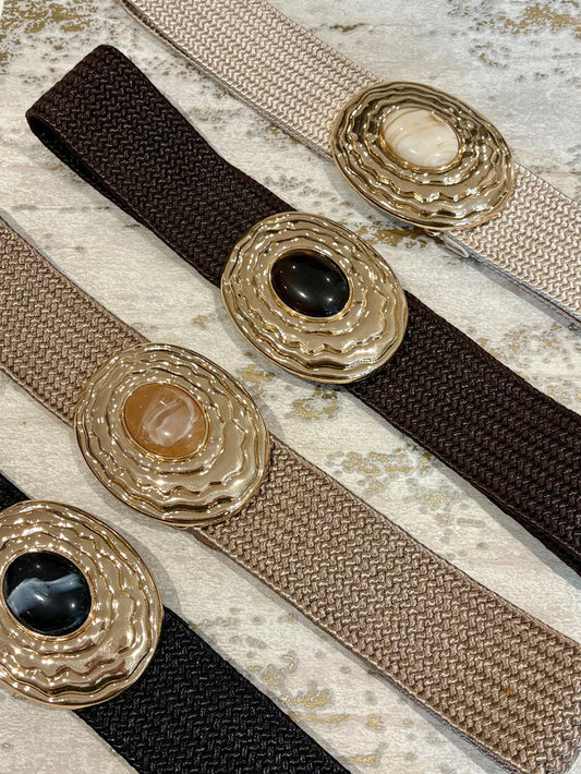 Woven Stretch Belt With Marble Stone ( 4 Colours)