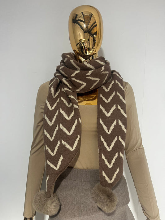 Zigzag Reversible Pom Pom Scarf (2 Colours)