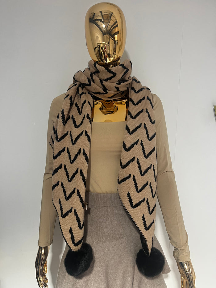 Zigzag Reversible Pom Pom Scarf (2 Colours)
